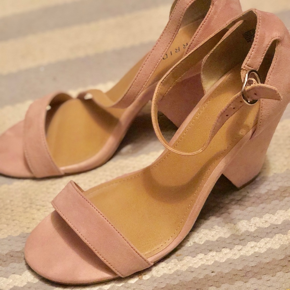 Blush cone heeled strappy sandals in 9Wide